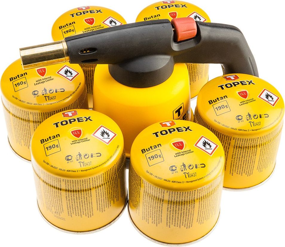 Topex LAMPA LUTOWNICZA GAZOWA NA NABOJE + 6 NABOI GAZOWYCH Z ZAWORKIEM 44E148 TOPEX