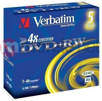 Verbatim DVD+RW 4.7 GB 4x 5 sztuk (VERDVD20710)