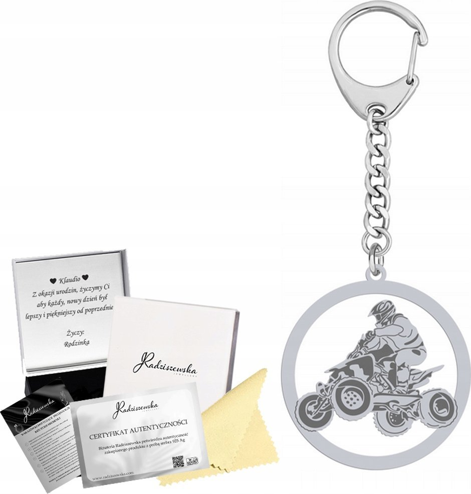 Radziszewska Jewellery Brelok do kluczy Quad SREBRO 925 Prezent GRAWER ŻYCZENIA GRATIS