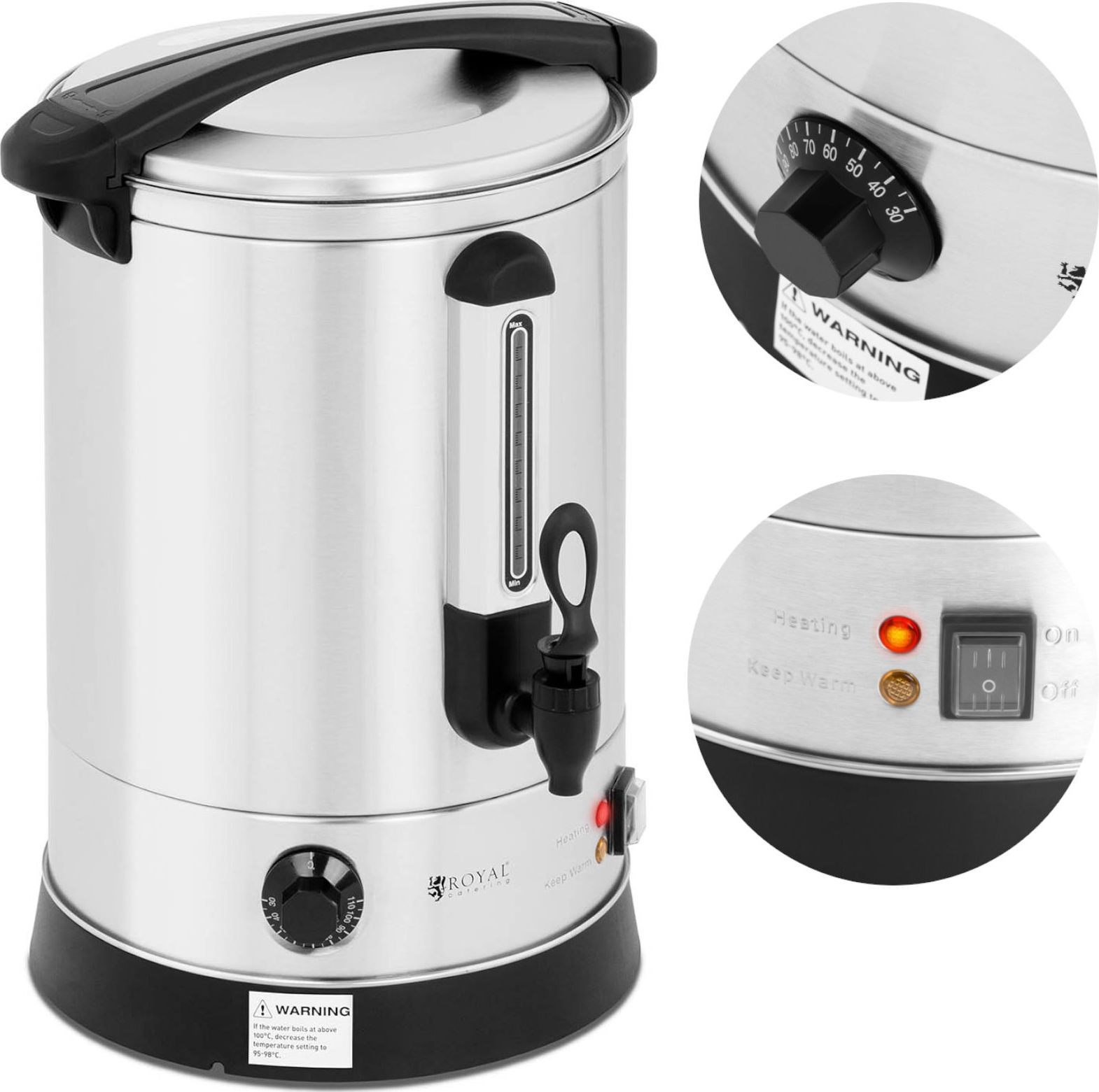 Royal Catering Warnik podgrzewacz do wody grzańca podwójne ścianki stalowy 14.5L 2500 W Warnik podgrzewacz do wody grzańca podwójne ścianki stalowy 14