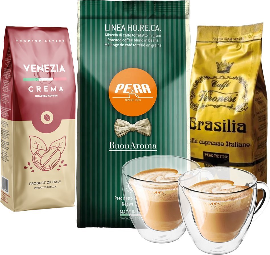 Kawa ziarnista Venezia Zestaw kaw - PERA, Venezia, Veronesi + szklanki GRATIS