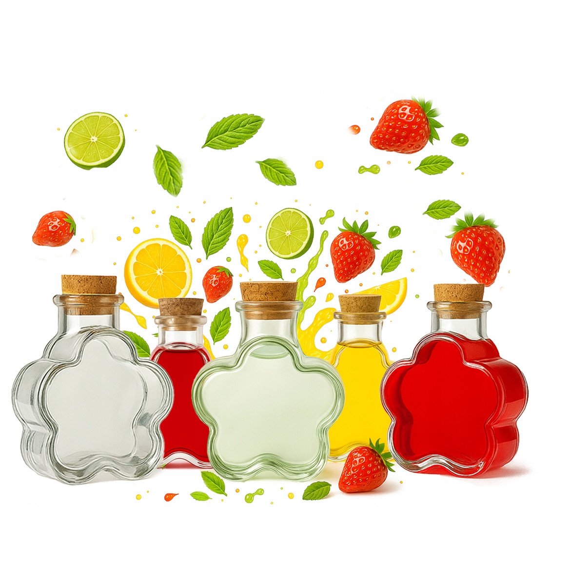 5x Pojemniki Butelki Szklane DAISY 150ml Ozdobna na Likier Prezent Alkohol