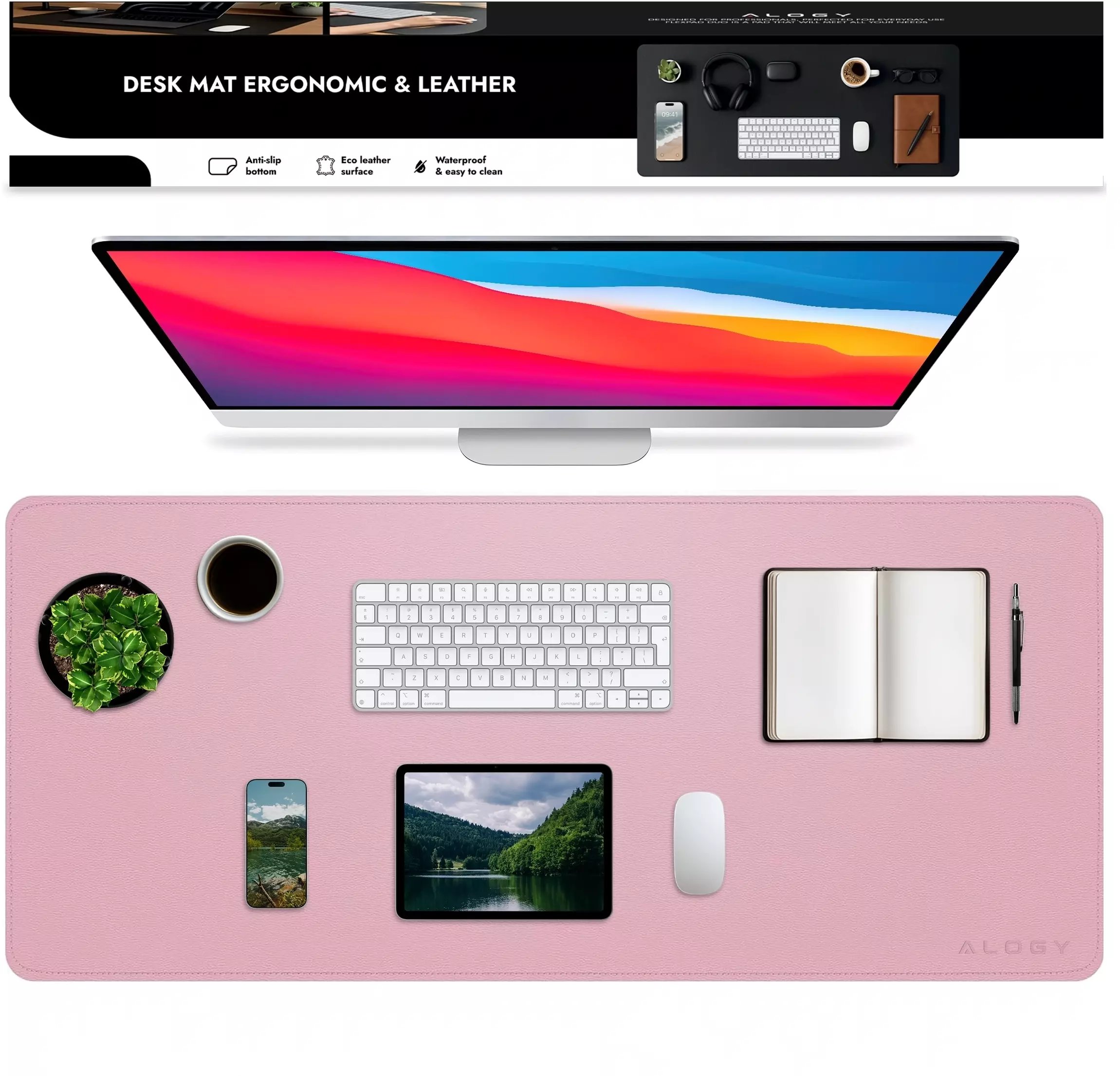 Alogy Podkładka na biurko 8040 cm antypoślizgowa mata ochronna pod mysz i klawiaturę stylowa i trwała