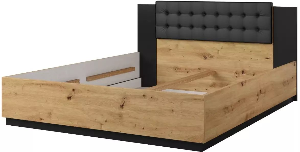 Łóżko SIGMA 160x200 dąb artisan/czarny mat z tapicerowanym zagłówkiem HELVETIA