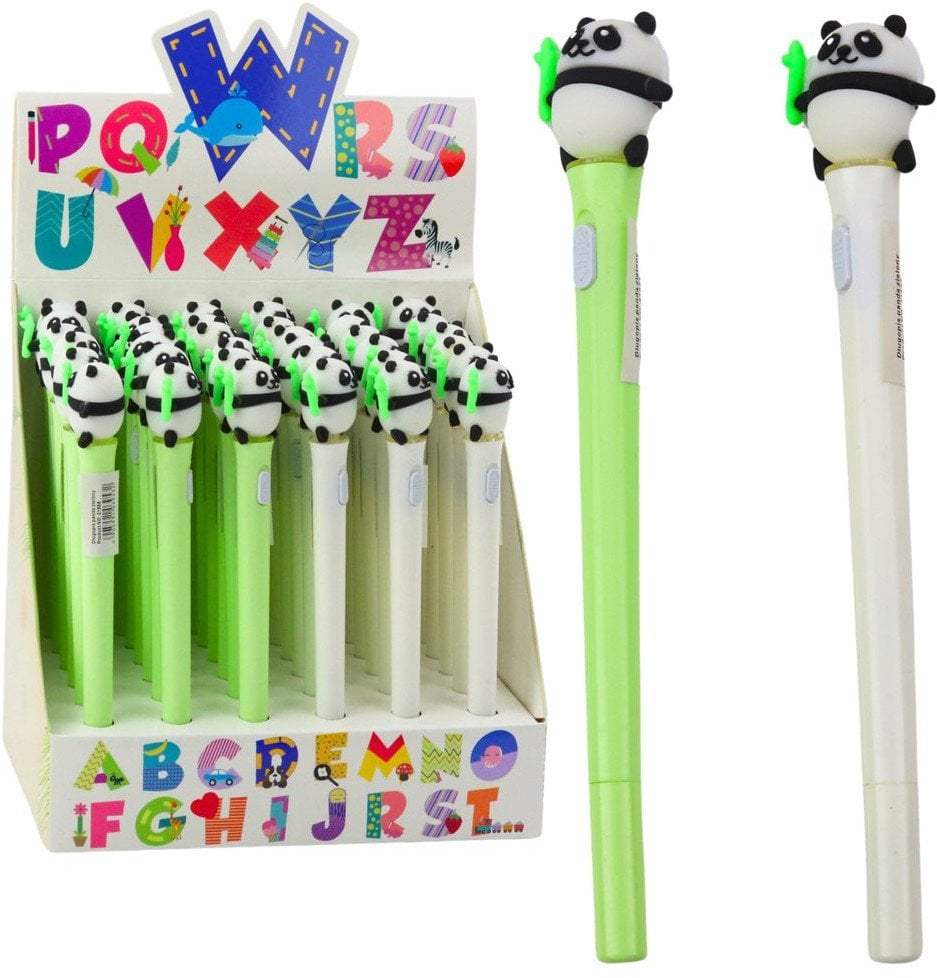 Długopis Z Pandą Świecący Niebieski Tusz Zielony Biały