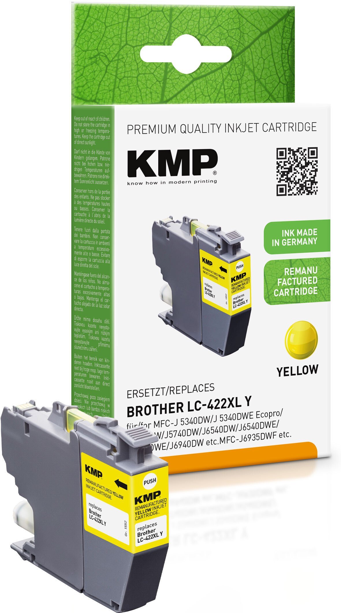 KMP Patrone Brother MFC-J5340DW LC422XLY yellow 1500S. 20ml remanufactured