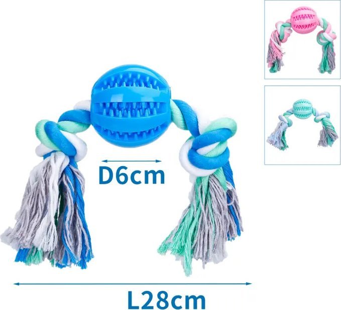 Nobleza Zabawka z bawełnianego sznura z piłką z TPR dla psa Zabawka z bawełnianego sznura z piłką z TPR dla psa