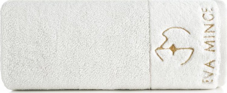 Ręcznik bawełniany z welurową bordiurą i haftem Eva Minge 70X140 kremowy