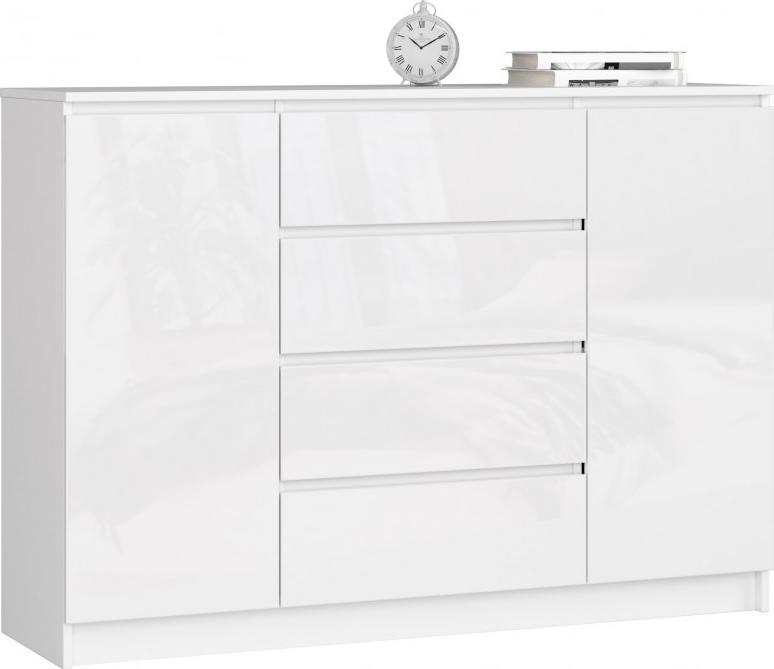 Fabryka Mebli Akord KOMODA K 140 cm 2 DRZWI 4 SZUFLADY AKRYL BIAŁY WYSOKI POŁYSK