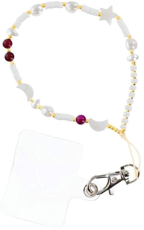 Smycz do telefonu, Zawieszka do telefonu - MUSZELKI / długość sznura 44cm (22cm w pętli) / na rękę - białofioletowy