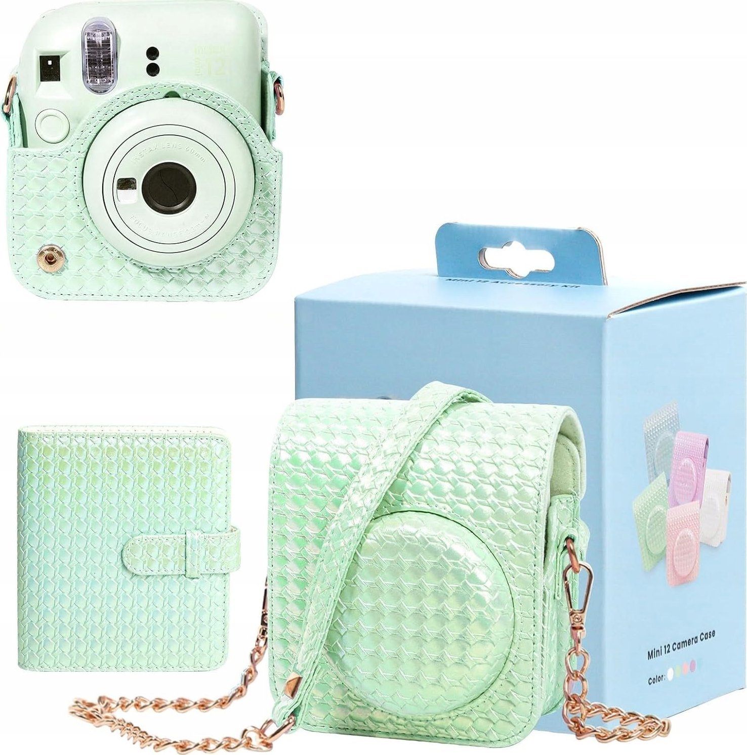 LoveInstant Zestaw 2w1 Futerał Etui Case Do Fuji Instax Mini 12 + Album Na 64 Zdjęcia / Zielony