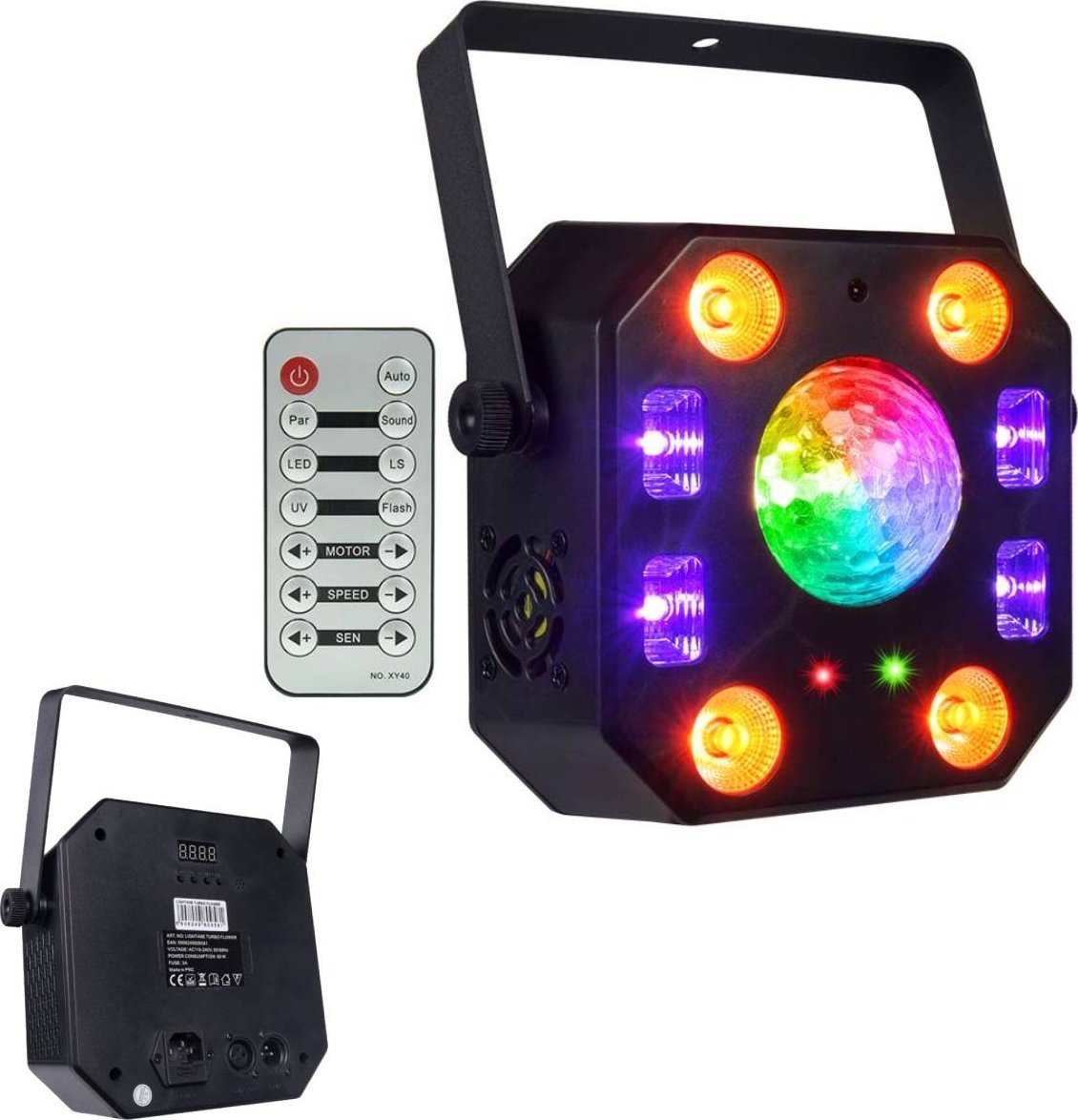 LIGHT4ME TURBO FLOWER efekt disco LED PAR UV kula laser stroboskop