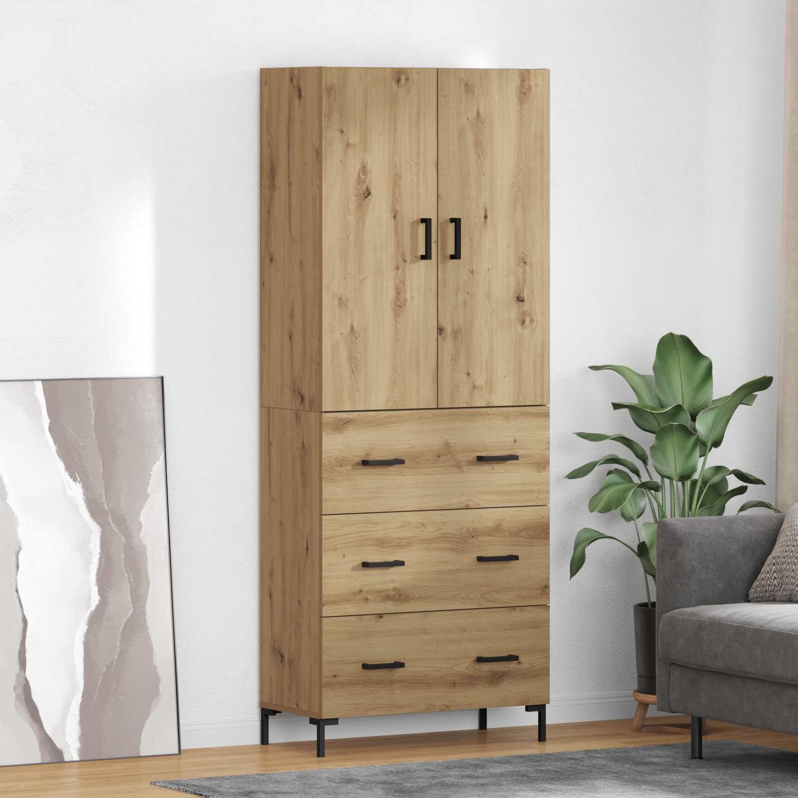 vidaXL Highboard z szufladą rzemieślniczą dębową 69,5 x 34 x 180 cm