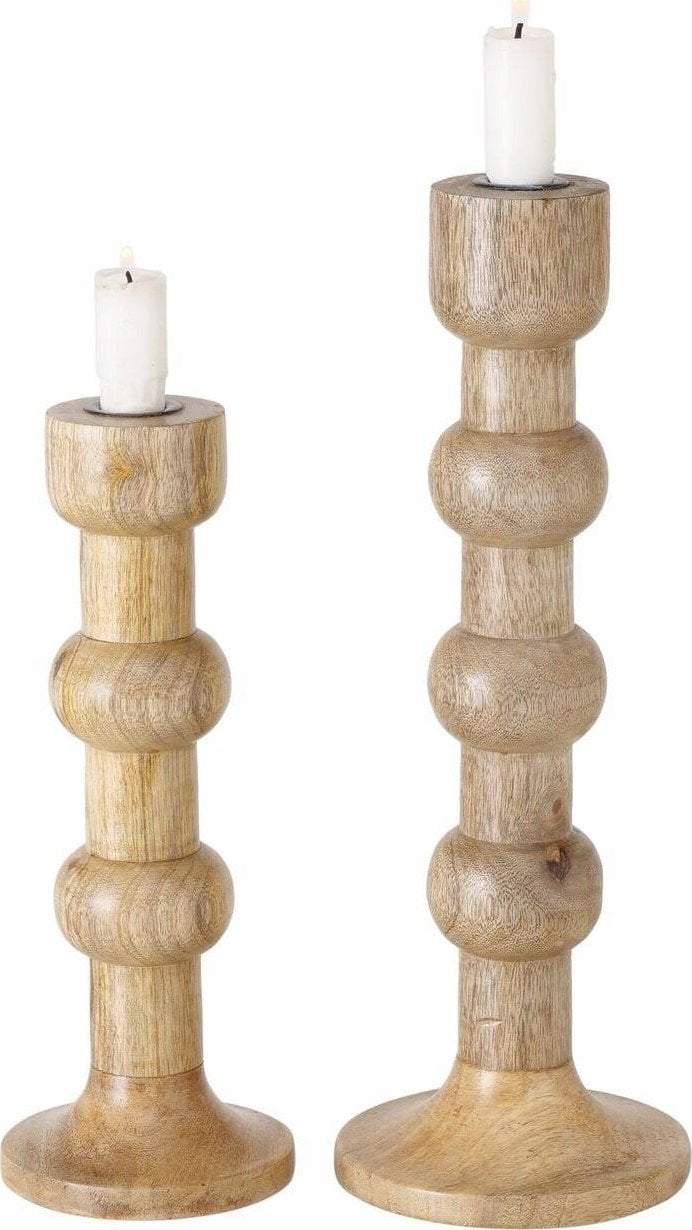 Boltze Drewniane świeczniki rzeźbione BUBBLES, 2 sztuki