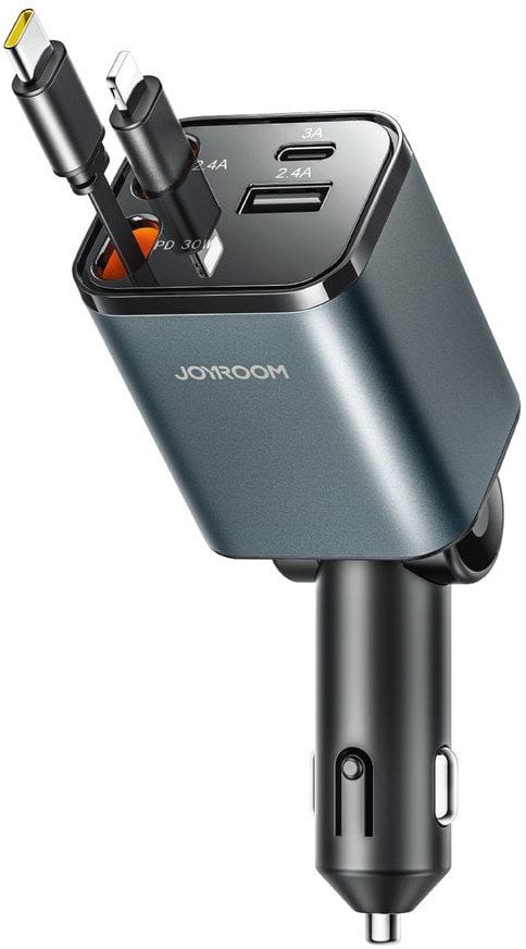 Ładowarka samochodowa Joyroom JR-CCL05 30W 4w1 z 2 wbudowanymi kablami zwijanymi - ciemnoszara