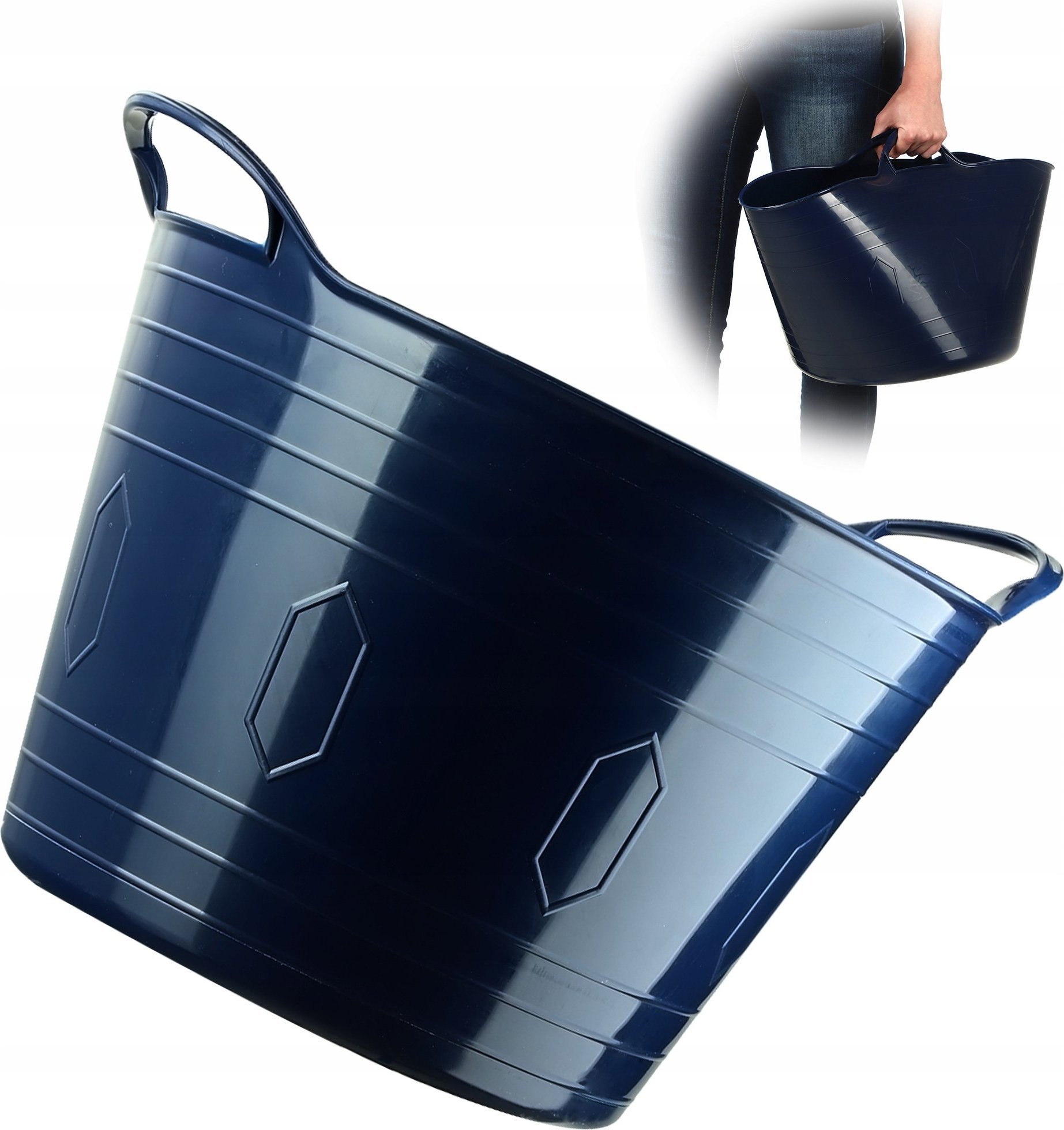 Kosz na pranie Kadax KADAX Kosz Plastkowy Na Pranie Uniwersalny 26L Kwadratowy Uchwyty Granat