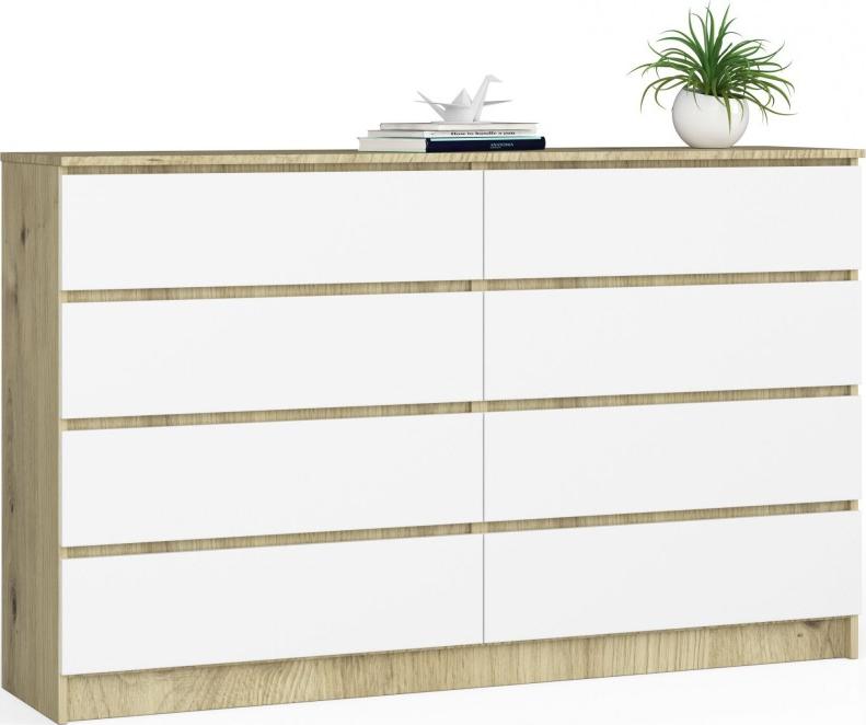 Fabryka Mebli Akord Komoda do salonu K 160 cm 8 szuflad - dąb artisan-biała