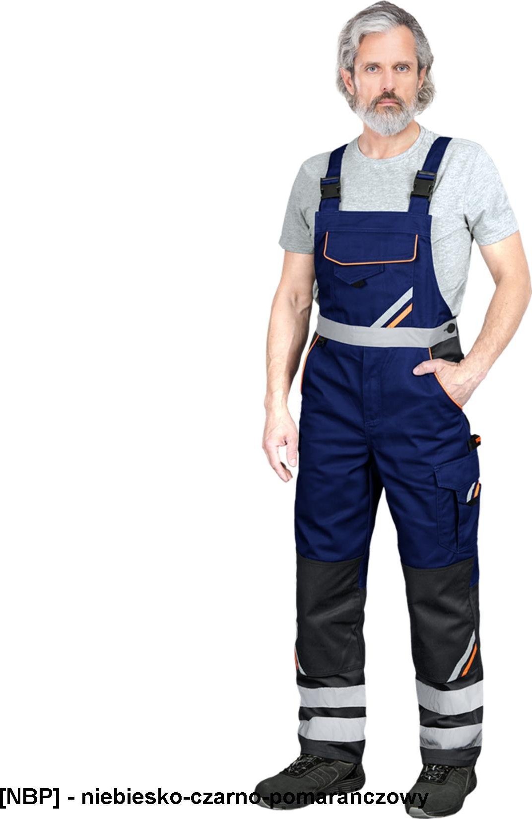 R.E.I.S. PROMB - spodnie ochronne ogrodniczki - niebiesko-czarno-pomarańczowy 60