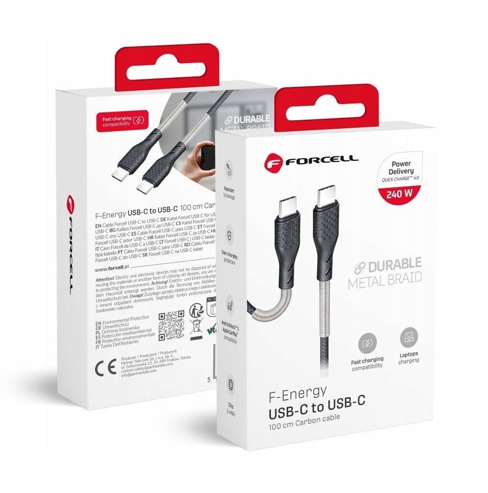 ForCell Kabel USB C do USB C F-Energy QC4.0 PD 5A 240W Carbon 1 m CB-05C czarny