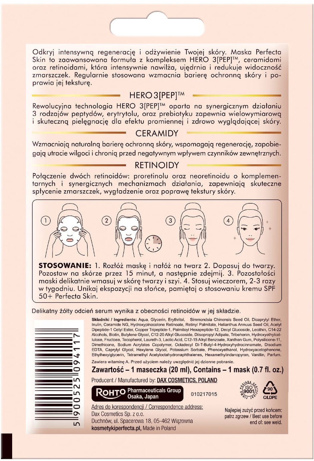 PERFECTA Skin Małgorzata Kożuchowska Odmładzająca maska - serum na tkaninie przeciwzmarszczkowa 20 ml