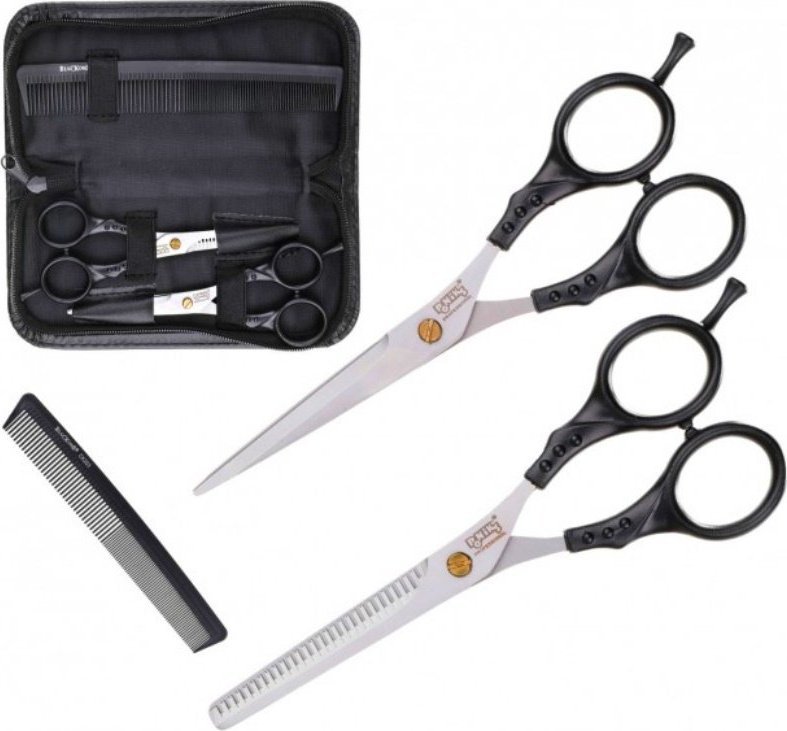 Poniks Zestaw fryzjerski nożyczki degażówki i grzebień w etui