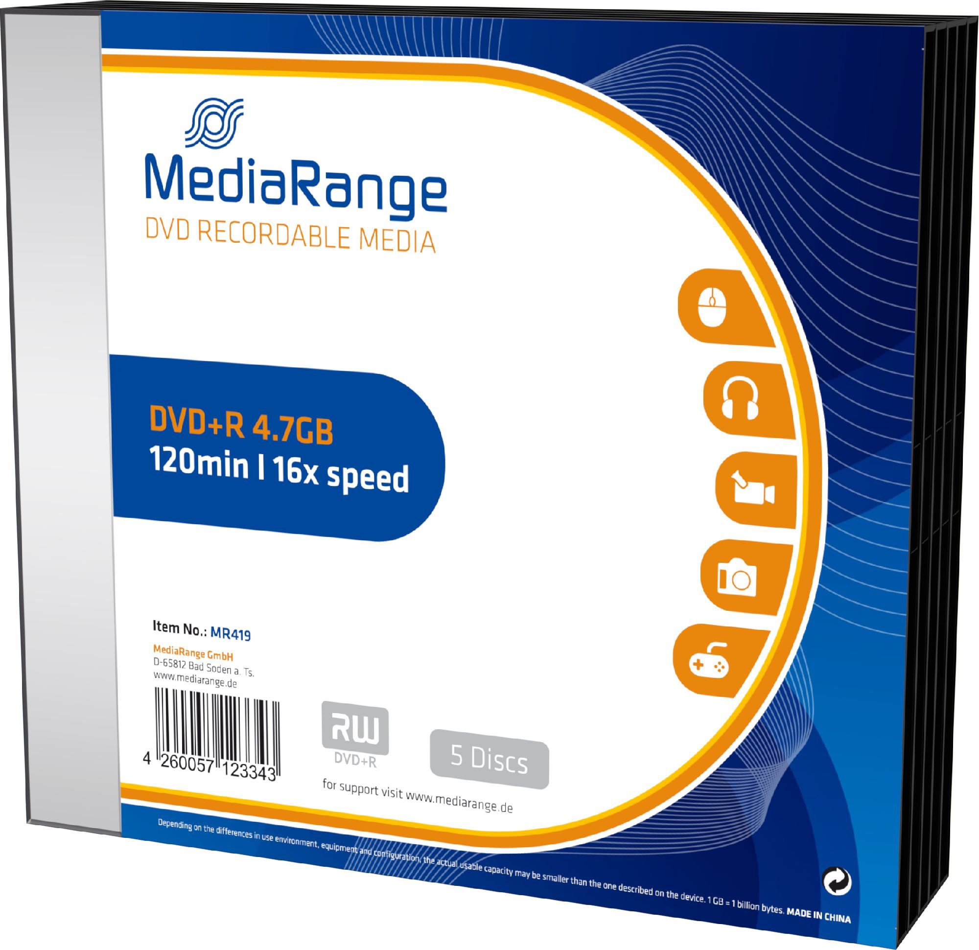 MediaRange DVD+R 4.7 GB 16x 5 sztuk (MR419)