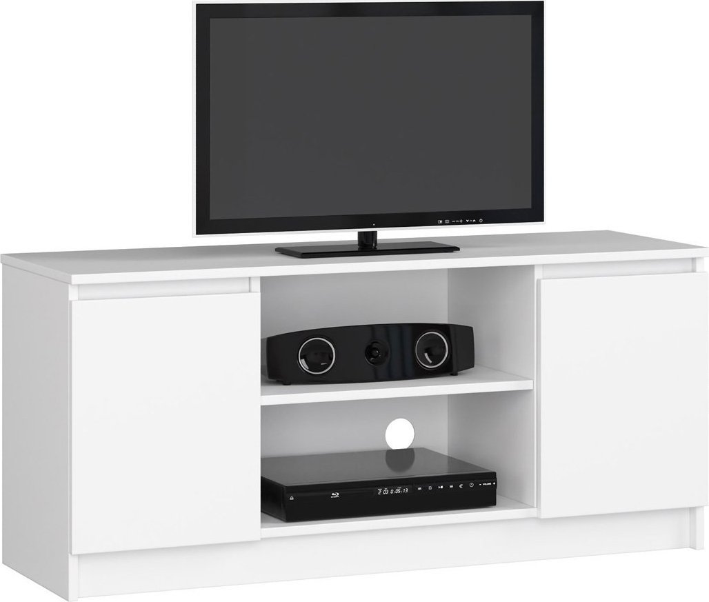 Elior Biała szafka pod telewizor z drzwiczkami - Darius 5X 140 cm