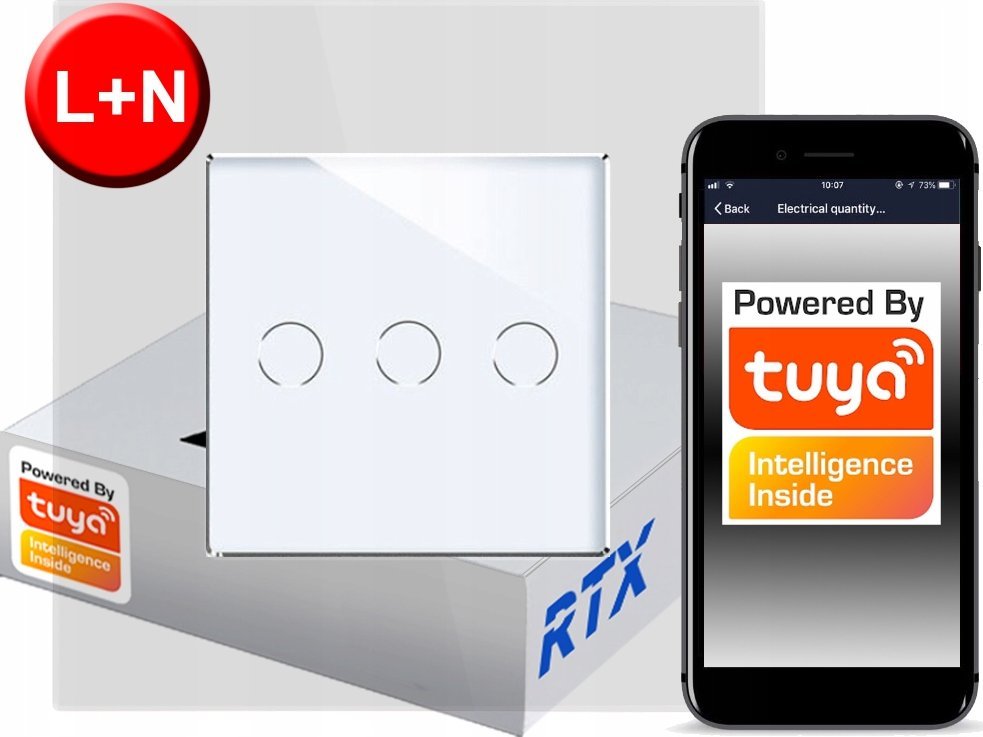 Włącznik Dotykowy 3 obw. ZigBee TUYA RTX SH# L+N