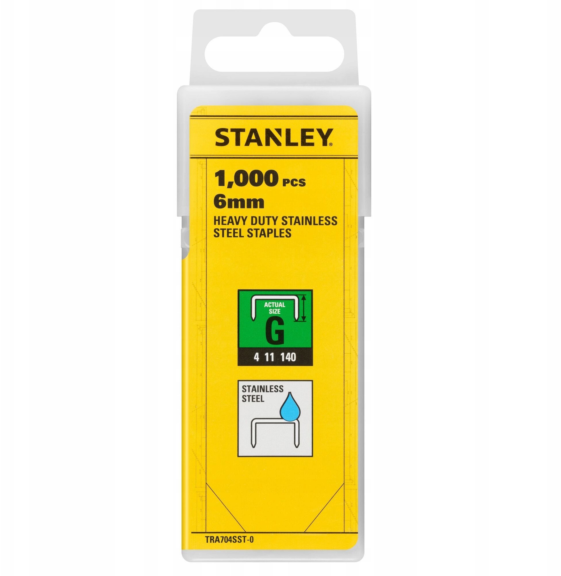 STANLEY ZSZYWKI G 6mm 1000 WYTRZYMAŁE, STAL NIERDZEWNA