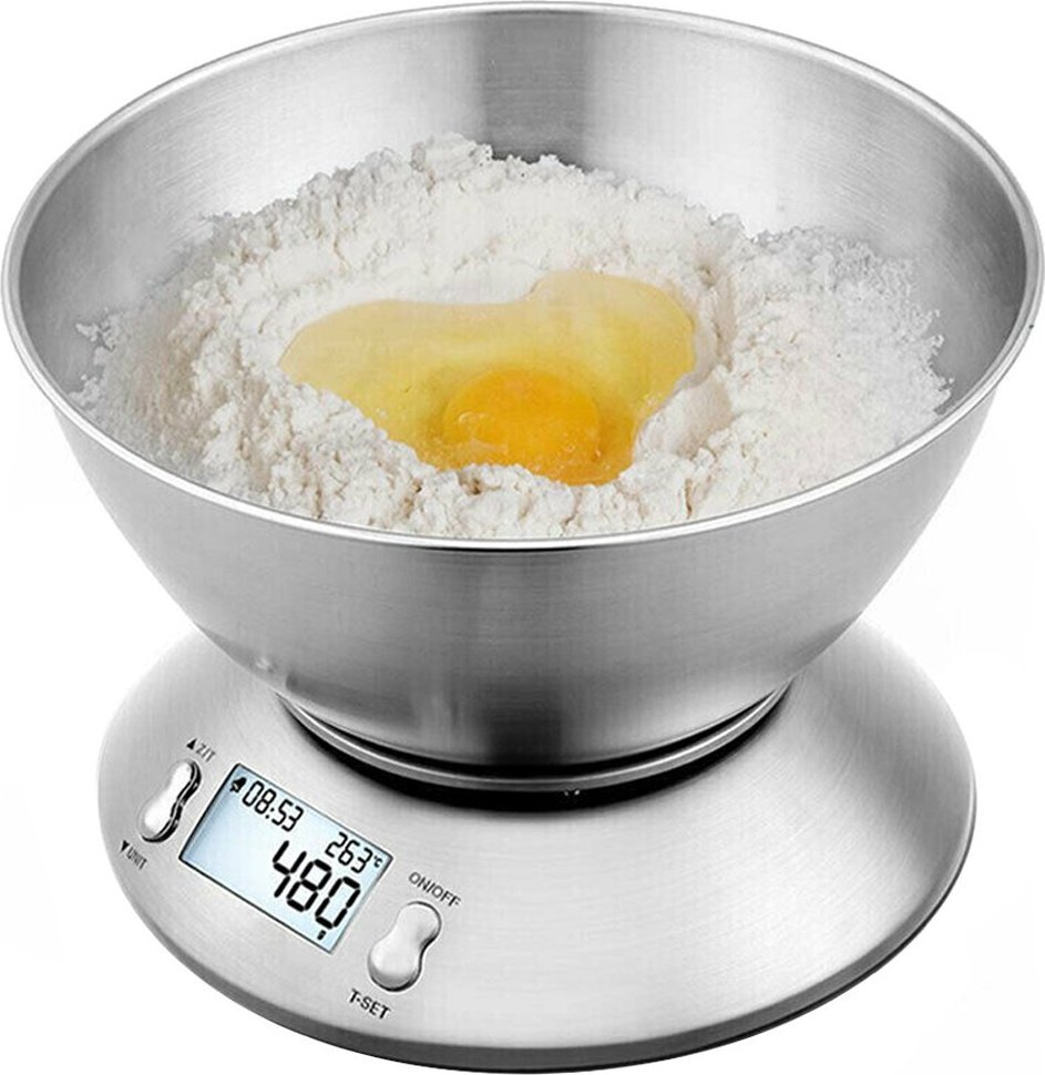 Waga kuchenna Verk Waga kuchenna elektroniczna cyfrowa z misą miska 5kg lcd srebrna metalowa