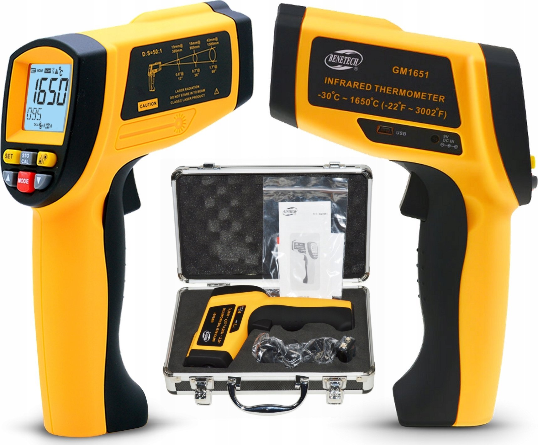 PIROMETR TERMOMETR LASEROWY BEZDOTYKOWY +1650 USB