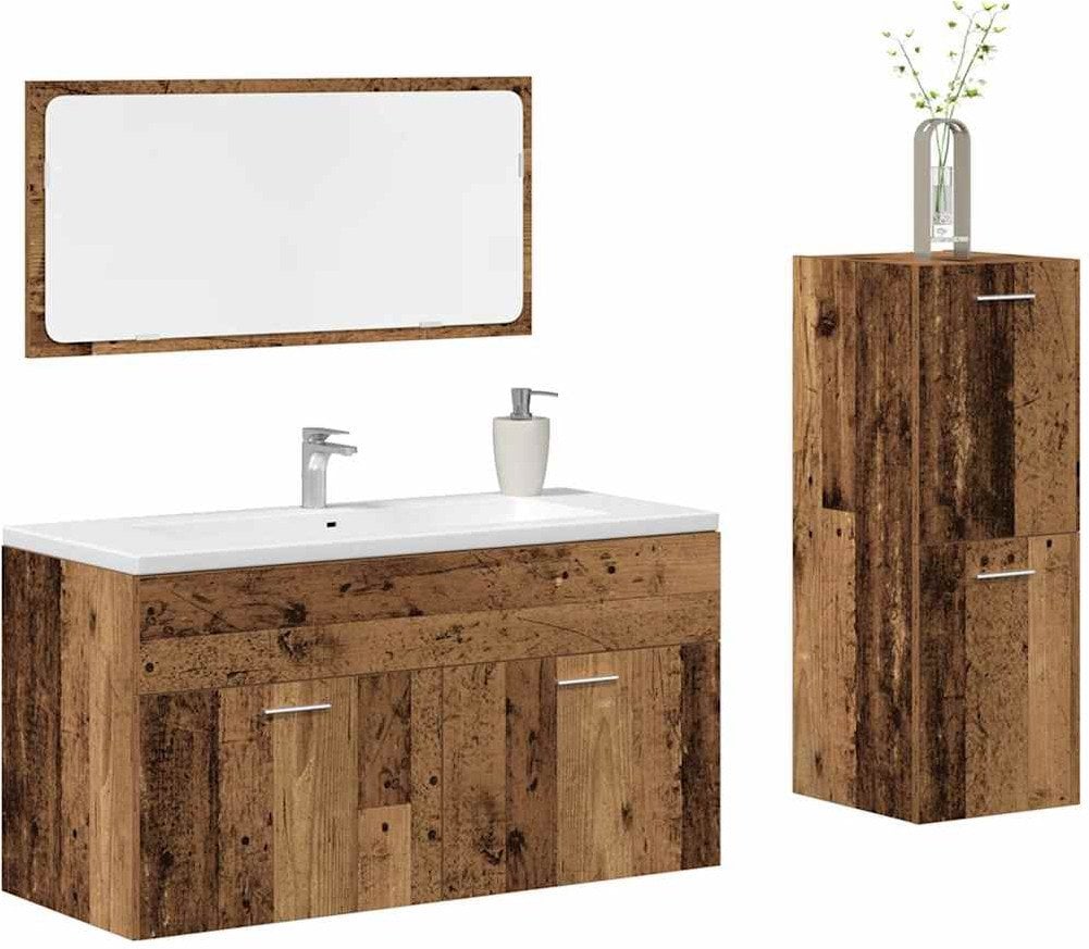 vidaXL 3-częściowy zestaw mebli łazienkowych, kolor starego drewna