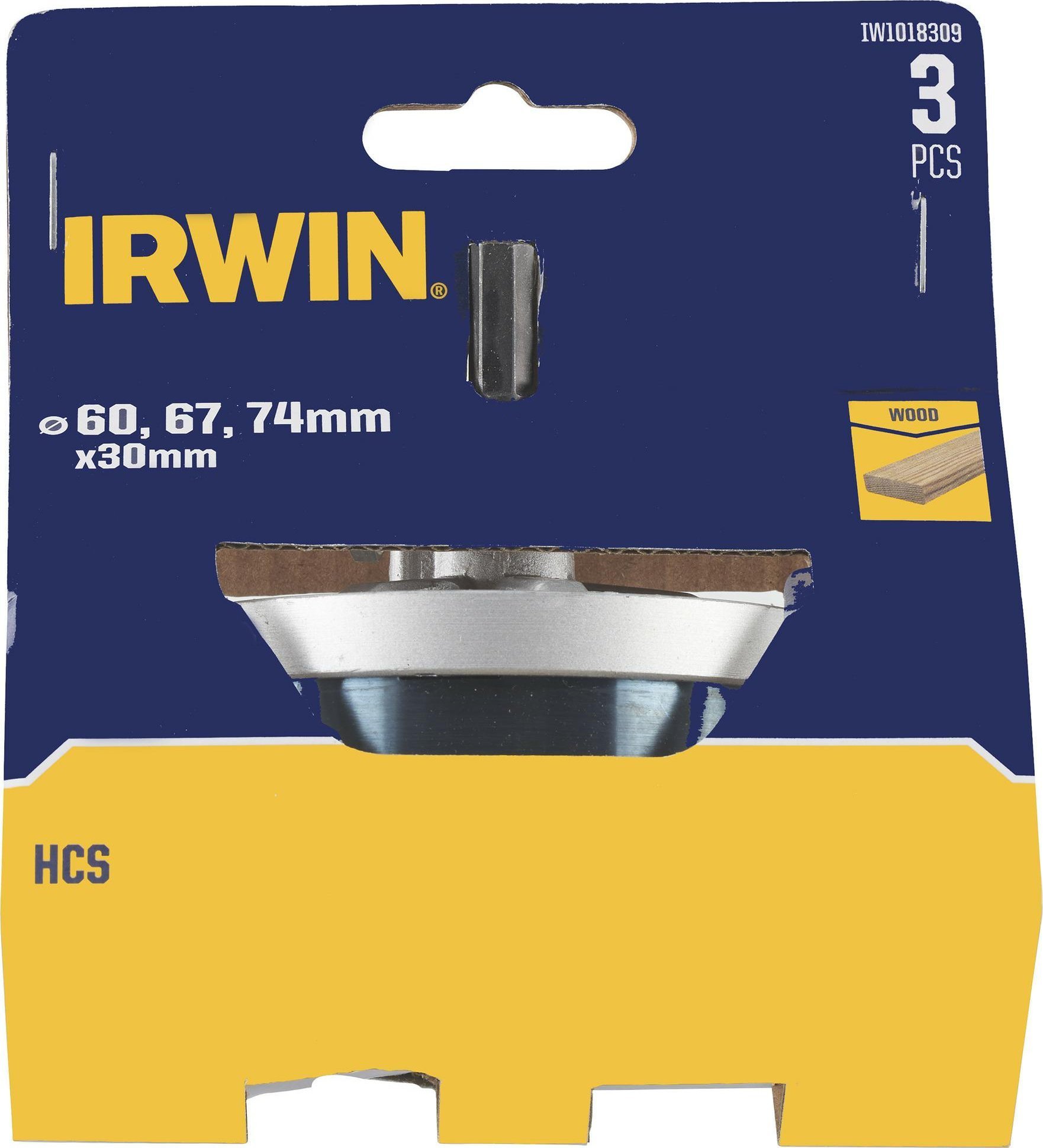 Irwin IRWIN OTWORNICE DO DREWNA HCS 60, 67 i 74mm x 30mm do drewna z trzpieniem mocującym i wiertłem centr