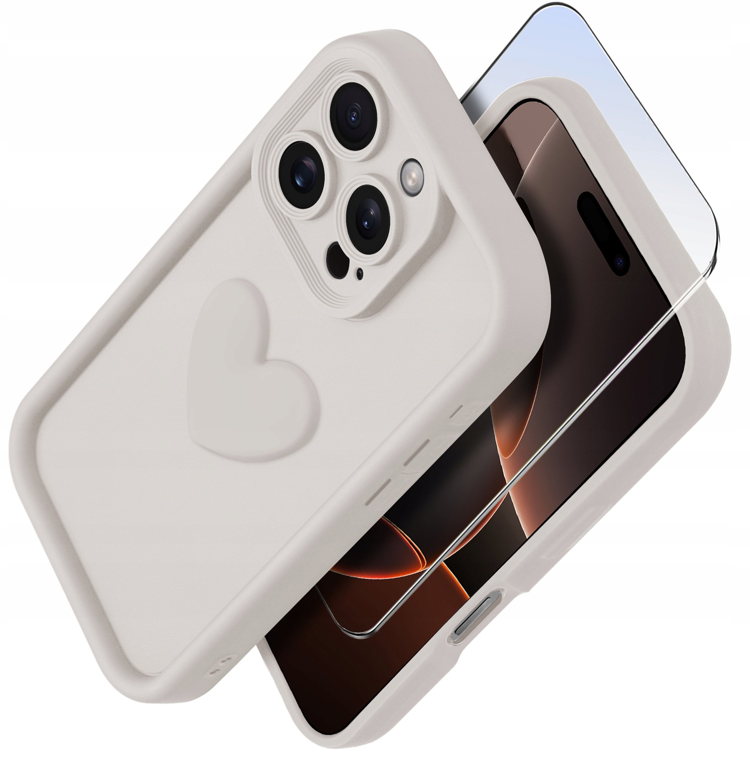 Etui do iPhone 16 Pro silikonowe MATOWE serce + Szkło ochronne na ekran 9H
