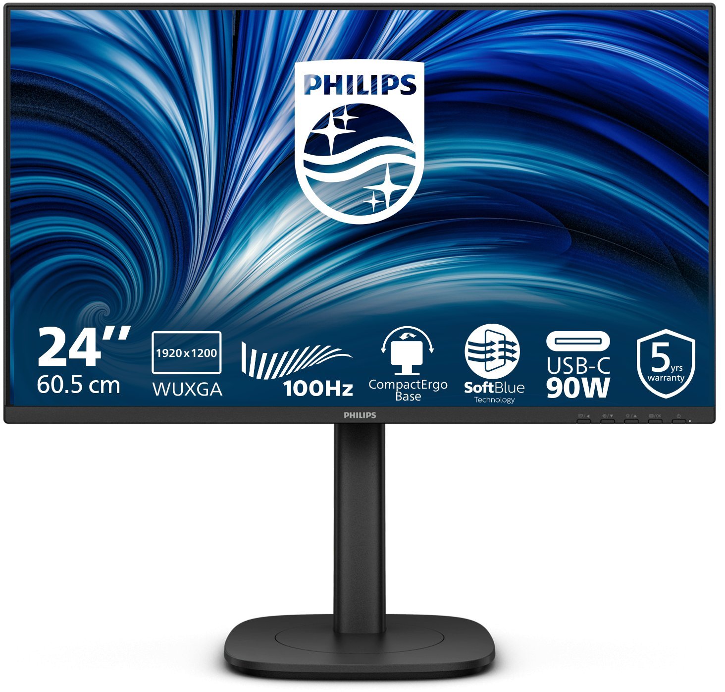 Philips 24B2U3301D - LED-Monitor - 61.13 cm (24") - 1920 x 1200 WUXGA @ 100 Hz - IPS - 300 cd/m2 - 1500:1 - 4 ms - HDMI, DisplayPort, USB-C - Lautspre