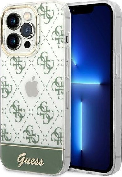 Guess Guess 4G Stripe Script Logo Electroplated Pattern - Etui iPhone 14 Pro Max (Kaki)
