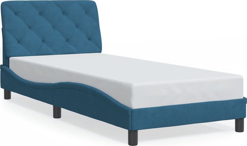 vidaXL Rama łóżka z oświetleniem LED, niebieska, 90x190 cm, aksamitna