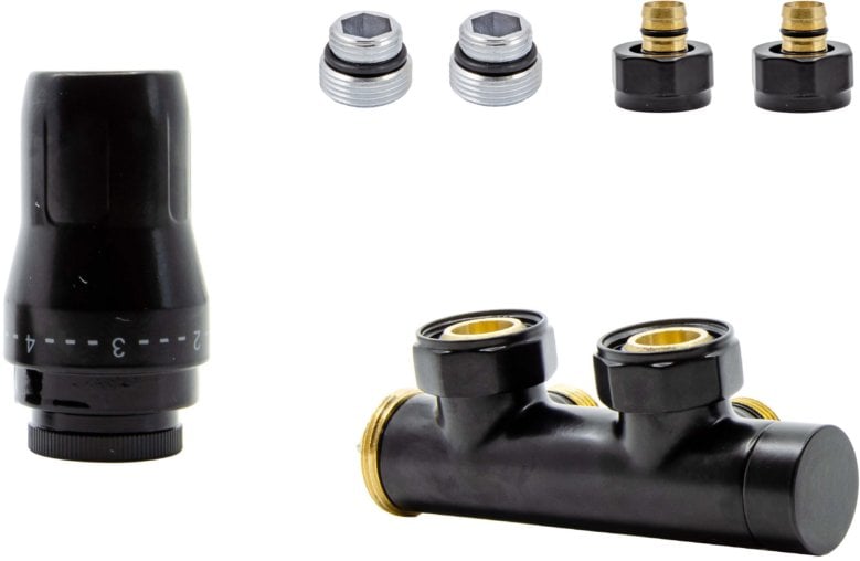 Schlosser ZESTAW DUO-PLEX 3/4xM22x1.5 LEWY, PRAWY NYPLE, GŁ. NA ZASILANIU, ZŁ PEX - CZARNY MAT