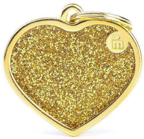 Zawieszka Adresówka Identyfikator z grawerem dla psa i kota serce złote brokat