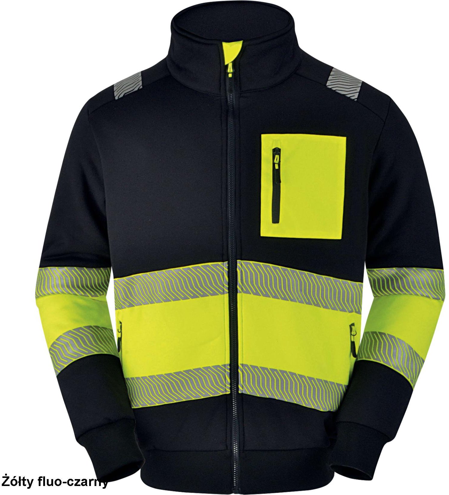 Ultra miękka kurtka ostrzegawcza HV podszewka sherpa zwiększone ciepło odblaski dobra widzialność żółta - pomarańczowy fluo-czarny L
