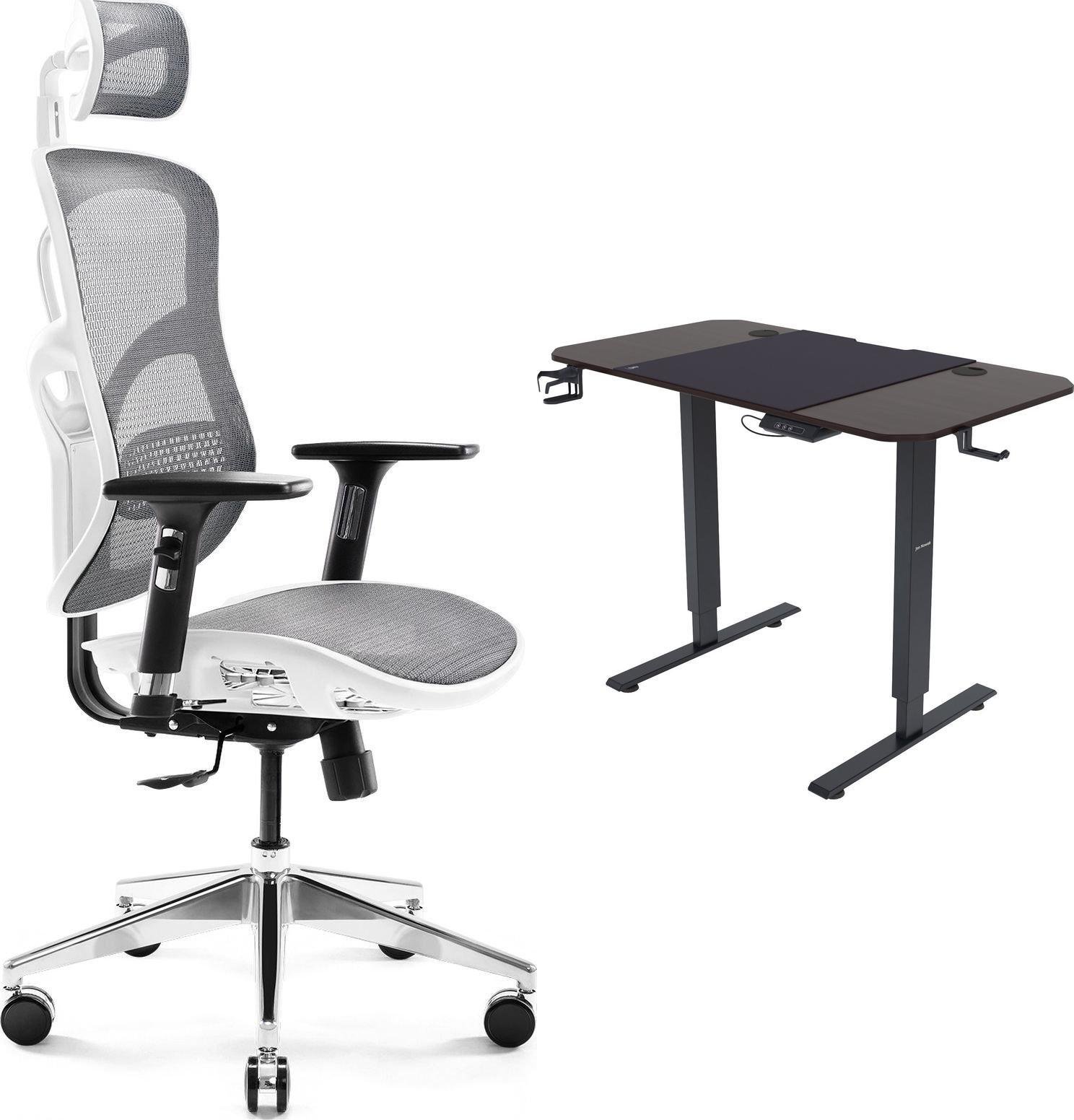 Krzesło biurowe Diablo Chairs V-Basic Biało-szare + EGON 1100 Orzechowe 110 cmx60 cm