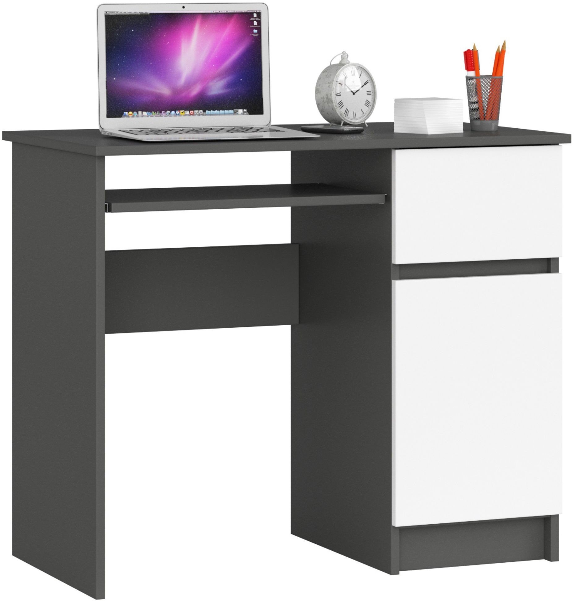 Biurko Fabryka Mebli Akord Biurko komputerowe 90 cm Piksel prawe - grafit szary-białe