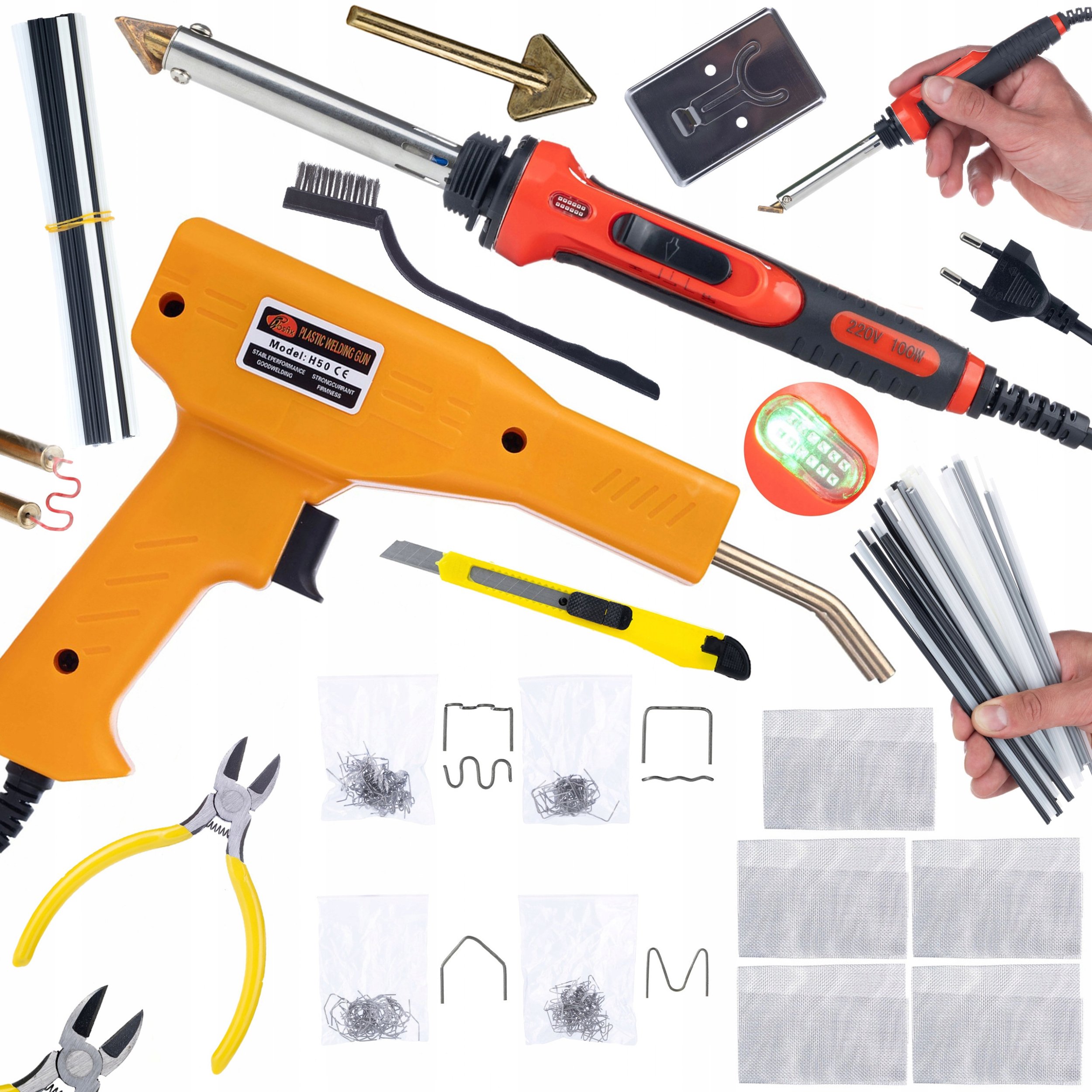 LUTOWNICA ŻELAZKO DO PLASTIKU RED ODYSSEYA 100W ZESTAW+ZSZYWACZ 200 ZSZYWEK