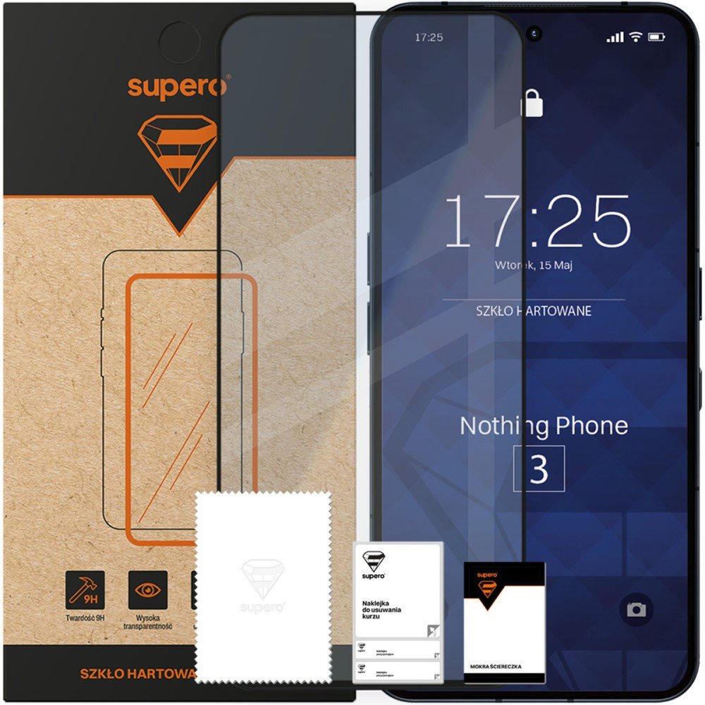 Szkło hartowane do Nothing Phone 3, Supero, z czarną ramką