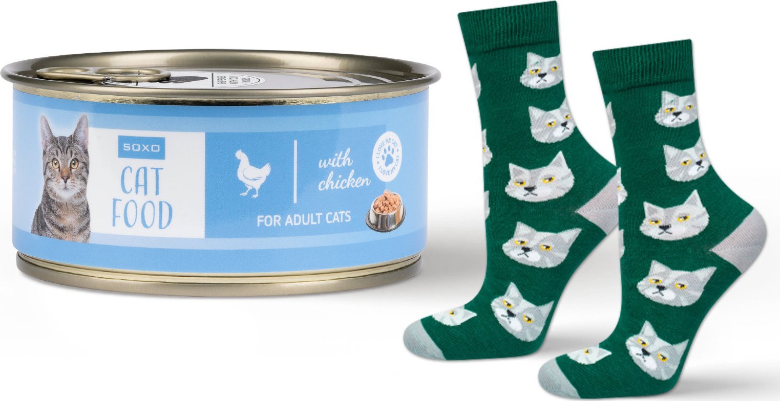 Soxo Kolorowe Męskie | Damskie Skarpetki SOXO kot w puszce 4045