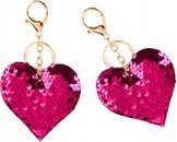 LeanToys Brelok Serce Cekiny Dwustronne Srebrny Ciemno-Różowe