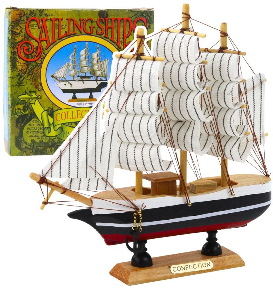Model Kolekcjonerski Dekoracyjny Statek Żaglowiec Czarno-Biały 21x21cm