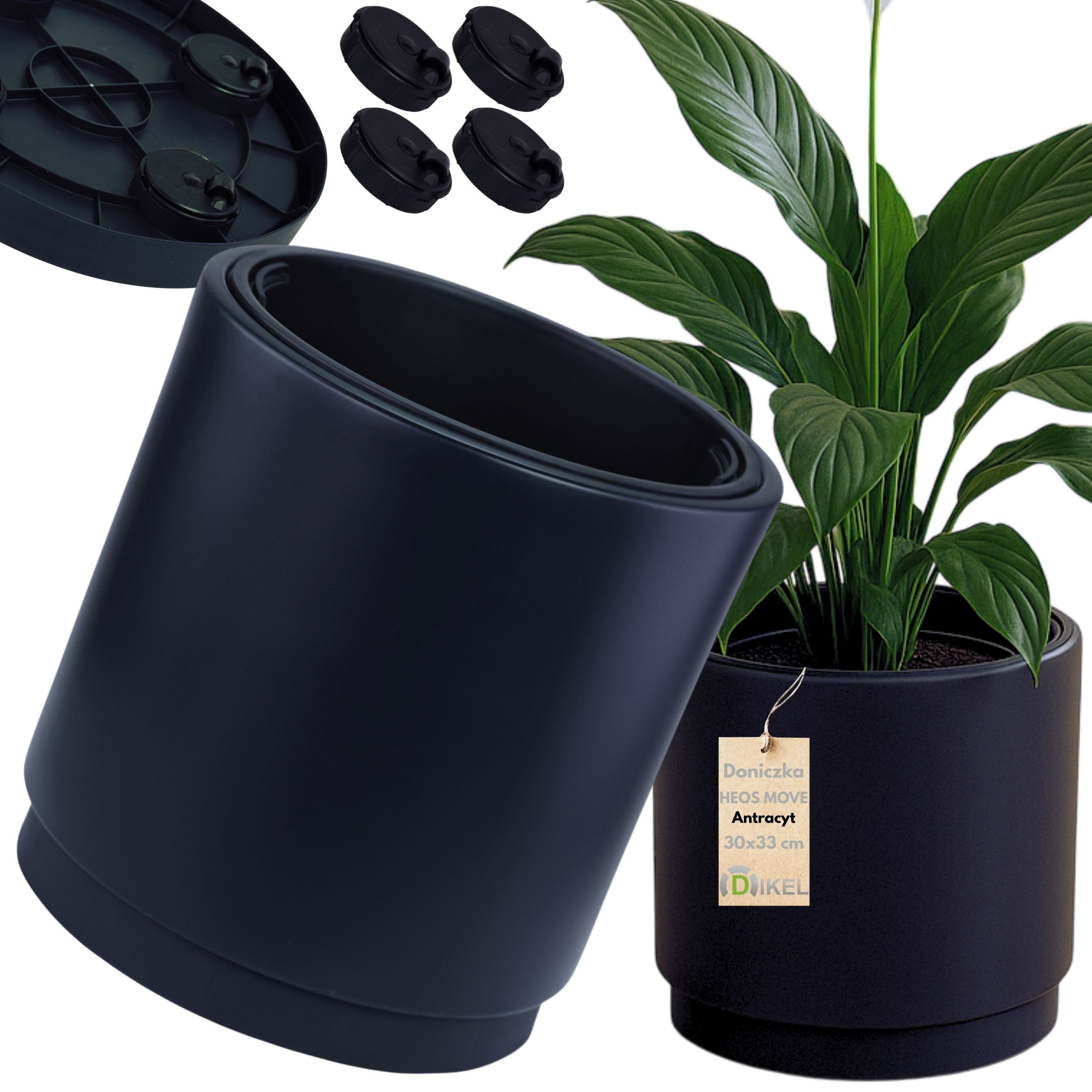 Doniczka okrągła na kółkach 30cm z wkładem Donica + podstawka jezdna