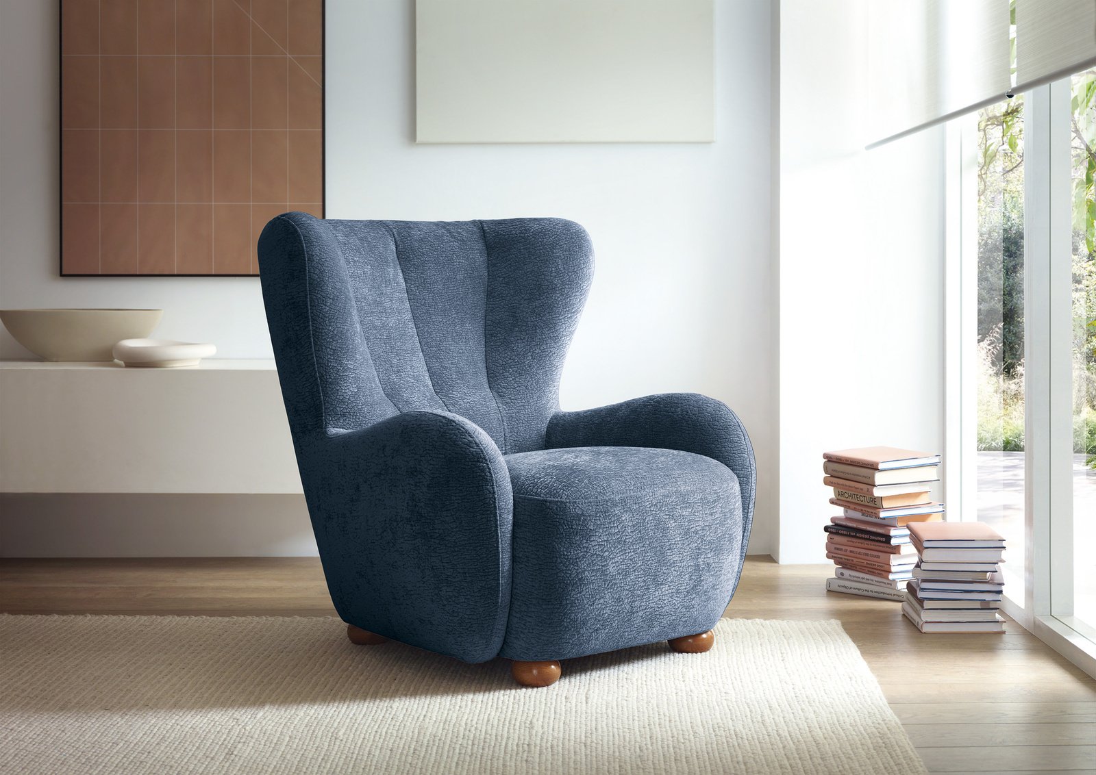 Fotel tapicerowany uszak FILO Dress Me 06 Niebieski nóżki do wyboru