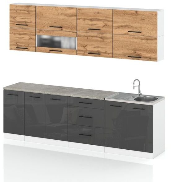 Meble Kuchenne Nowoczesne Kuchnia Robo Lux 2.6m Modułowa Wotan Szary Połysk